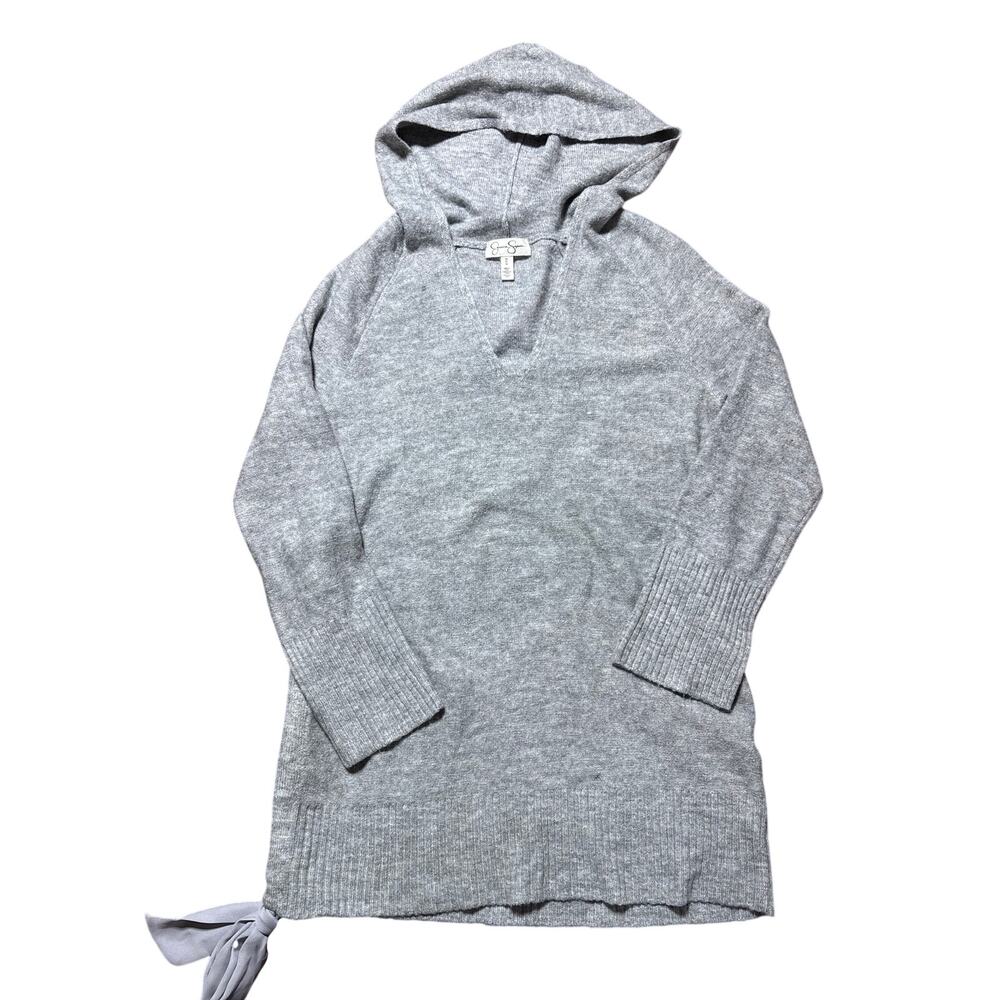 Jessica Simpson Womens Maternity M Grey Super Soft Hooded V-Neck Tunic Sweater